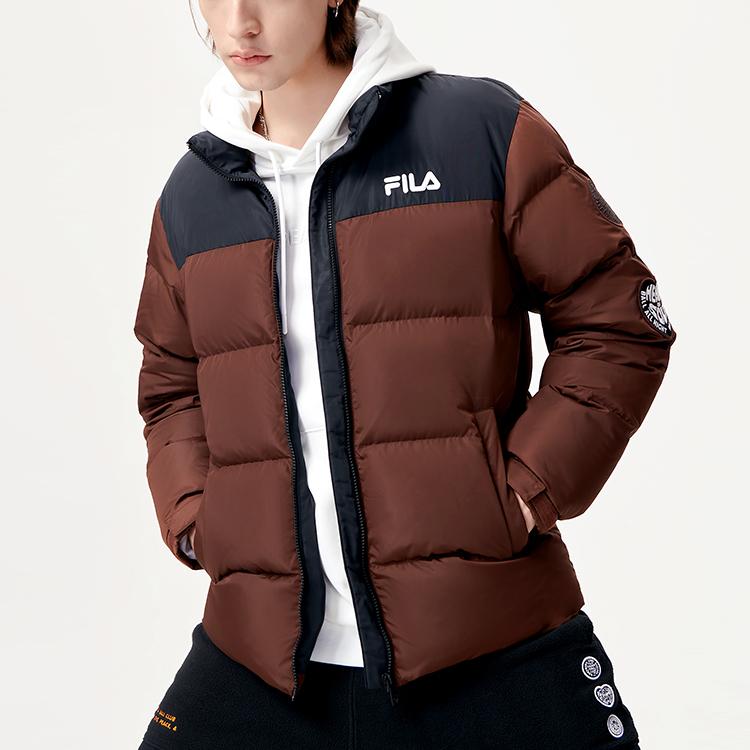 Fila Fusion Casual Color Block Loose Sports Stand Collar Down Jacket Winter Men Jacket Brown T11M145906F-DR