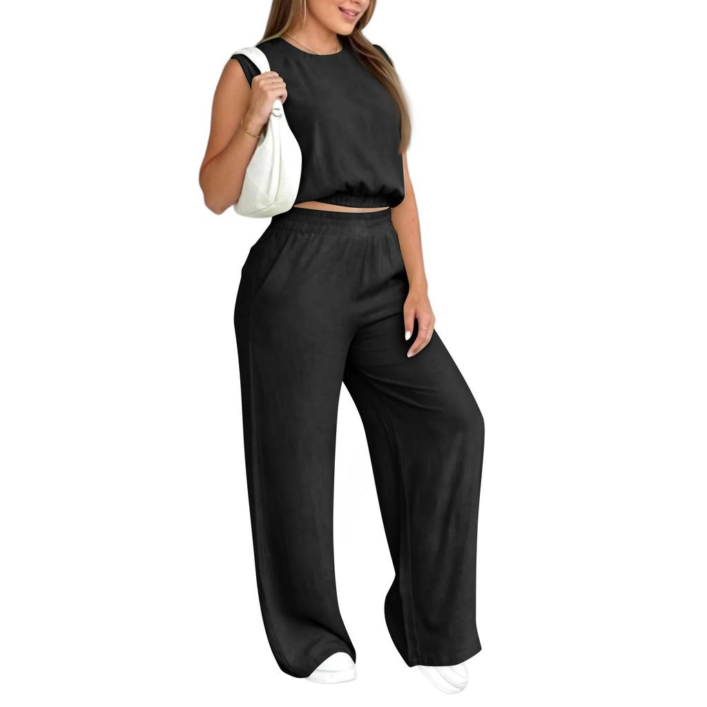 Women's 2-Piece Fashionable Casual Loose Fit Sleeveless T Shirt Top And Pants Set