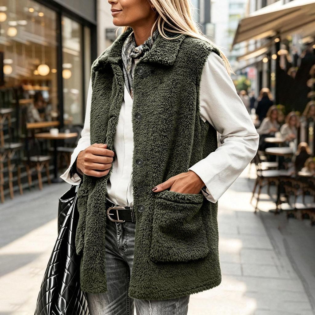 Women's Casual Sleeveless Vest Fuzzy Outerwear for Fall and Winter Layering