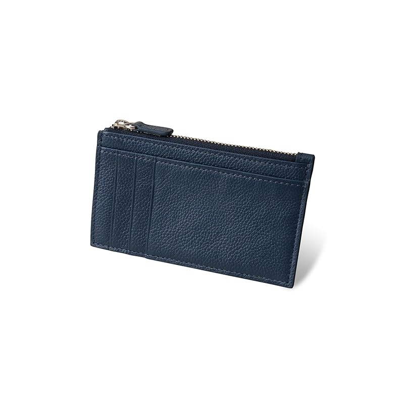 

[Business Leather Factory] Smart Wallet Water repellent original leather cow leather unisex thin coin purse 3 cards YKK zipper (Prussian Navy)