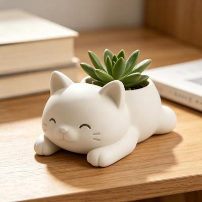 3D Printed Cat Planter Pot Lying Kitten Succulents Herb Plants Flower Pot Container for Indoor Outdoor Home Balcony Garden Decor