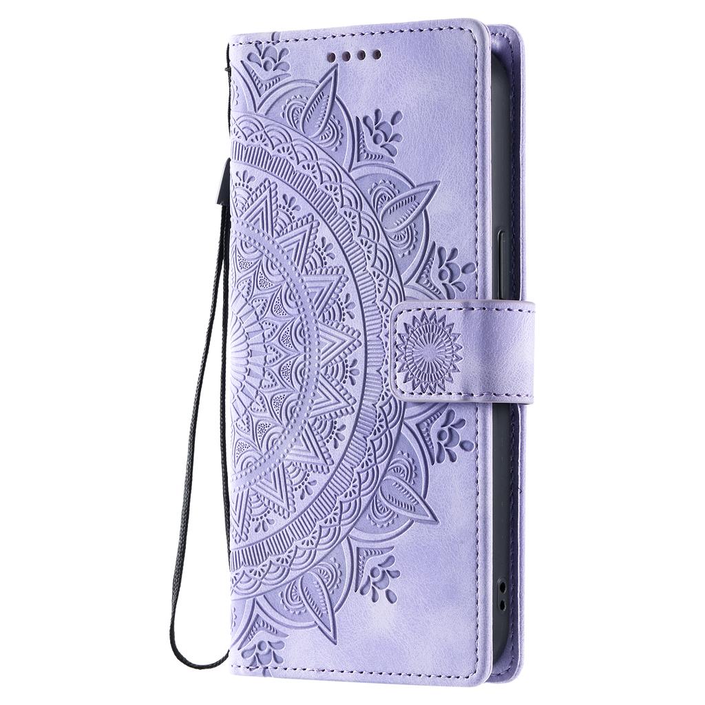 For iPhone 17 Case Imprinted Totem Skin Feel Wallet Leather Phone Cover with Hand Strap