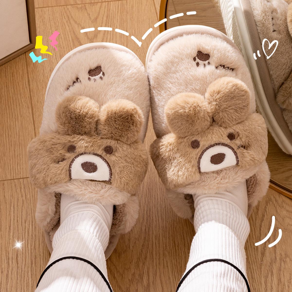 Jieliya Cotton Slippers: Warm Plush Indoor Booties for Men and Women 42-43 [Fits size 41-42]