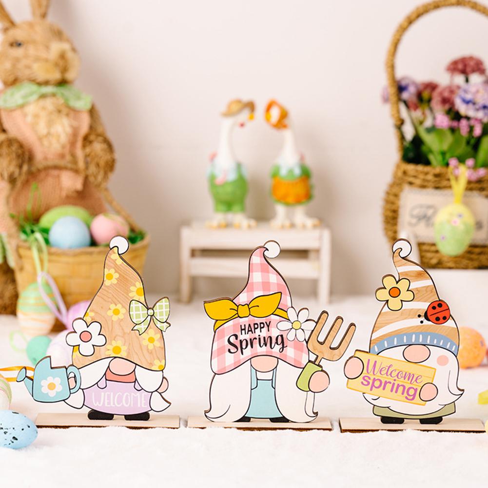 Easter Gnome Wooden Ornament Desktop Sculpture Ornament Home Decorate Crafts Easter Decoration Supplies