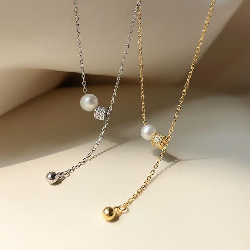925 Sterling Silver Zircon Beads Tassel Necklace for Women Temperament Pearl Clavicle Chain Wedding Jewelry