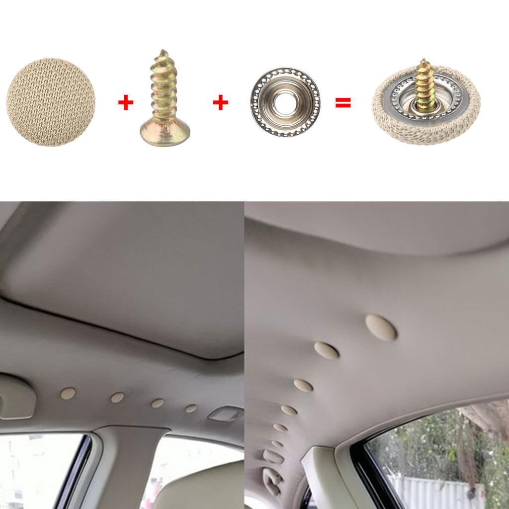 Car Interior Trim Clips 60PCS Set Beige Fabric Coated Metal Roof Headliner Retainer Rivets Anti-Rust OEM Style Install with Tool