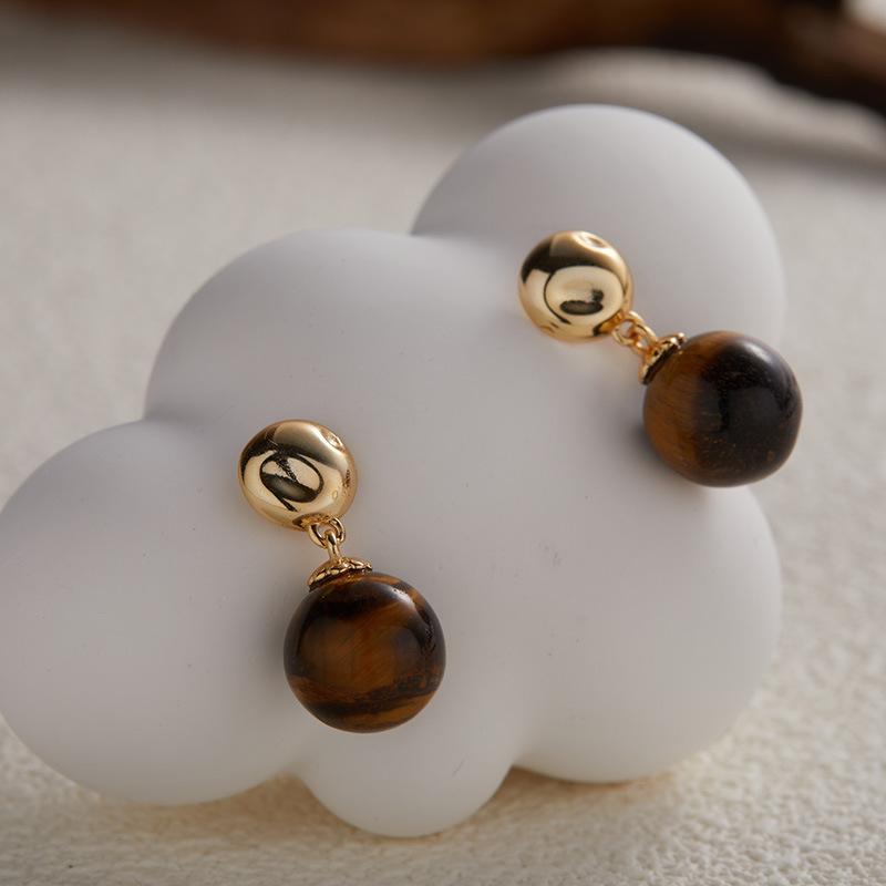 Orecchini a lobo colorati in Argento Sterling S925 Agata Rossa Naturale Agata Nera Giada Verde + Occhio di Tigre Tesoro Tendenza Donna Orecchini a Sfera