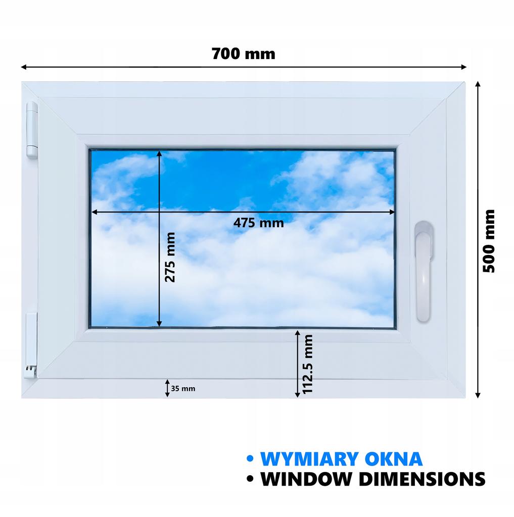 Okno PVC Antracit 70x50 Levé, Nové 700x500 mm Otevíravě výklopné, Dvoukomorové