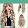 Long Synthetic Wigs Wavy Mixed Brown Blonde Wigs With Bangs Extensions Natural Wigs For Women Daily Cosplay
