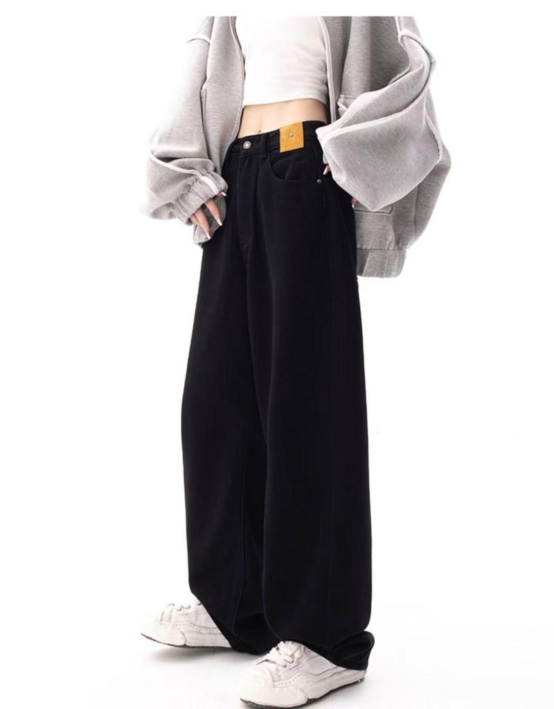 Amerikanska svarta retrojeans med vida ben för flickor - Casual, lös passform