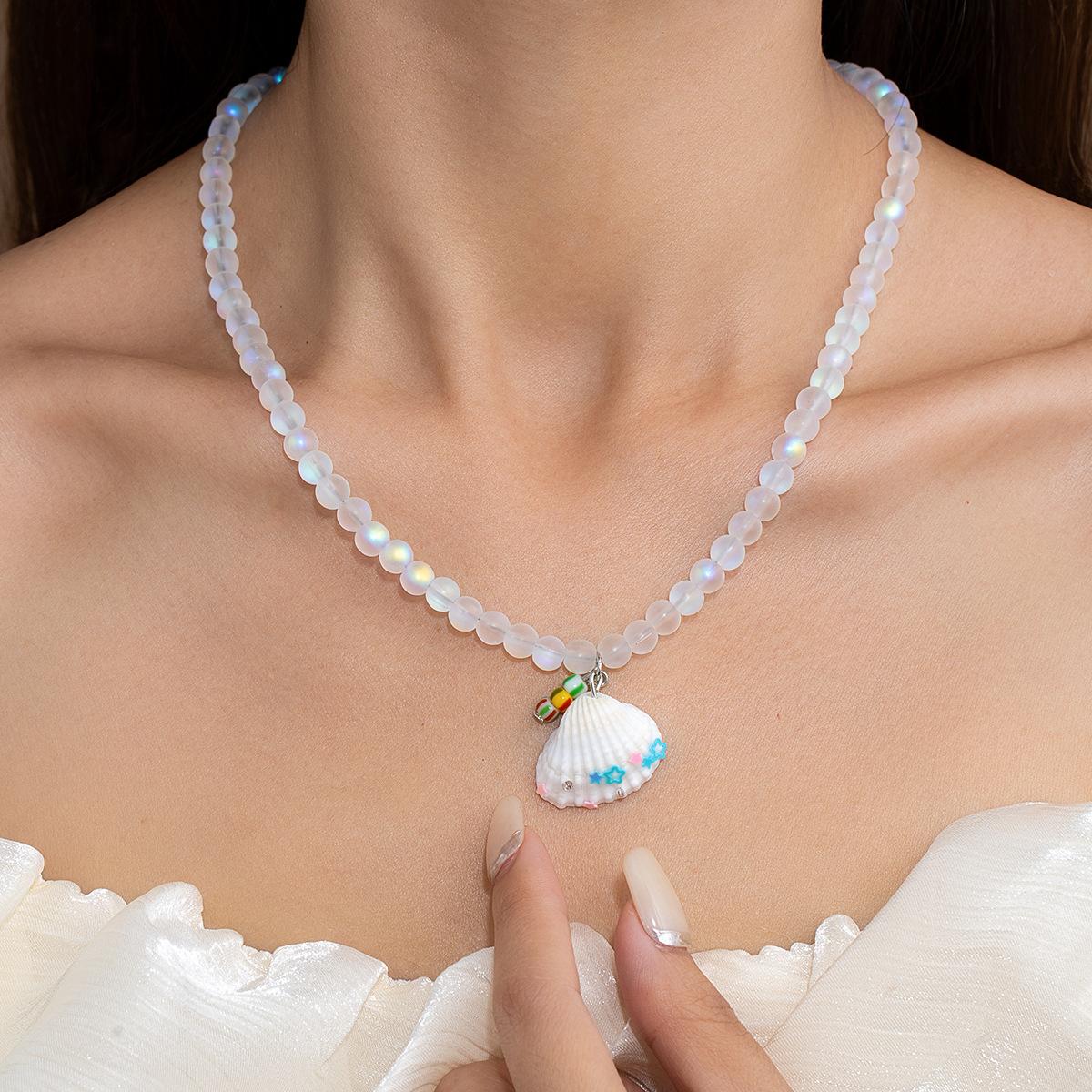 

Dopamine Bow Shell Beaded Necklace Female Niche Design Sense Collarbone Chain Summer Seaside Vacation Style Accessories