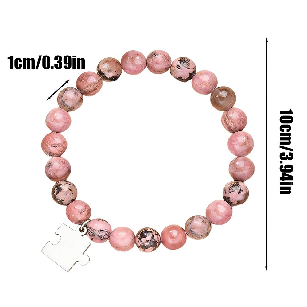 

Women Pink Zebra Bracelet with Stainless Steel Puzzle Pendant Charm Natural Stone Jewelry for Mothers Day Birthday Holiday Gift