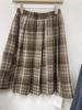 Women's Winter Woolen Plaid Pleated Midi Skirt - Elegant Petite A-line Umbrella Design