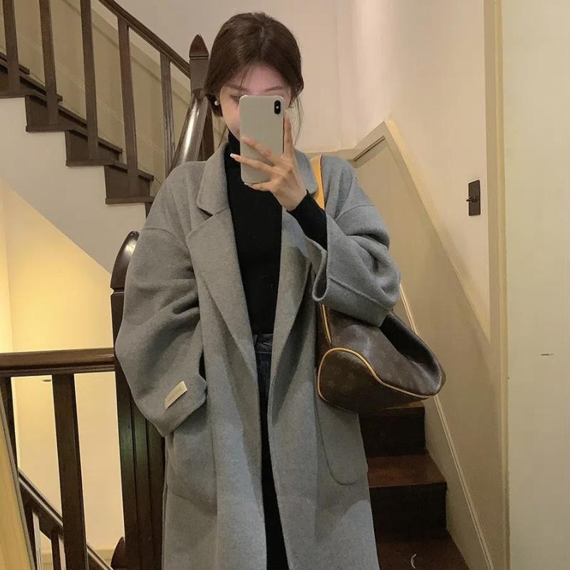 

Женская шерстяная куртка, повседневный костюм, пальто, осень-зима 2023, новая мода, темпераментная накидка миди, свободное пальто, элегантное One Size серый