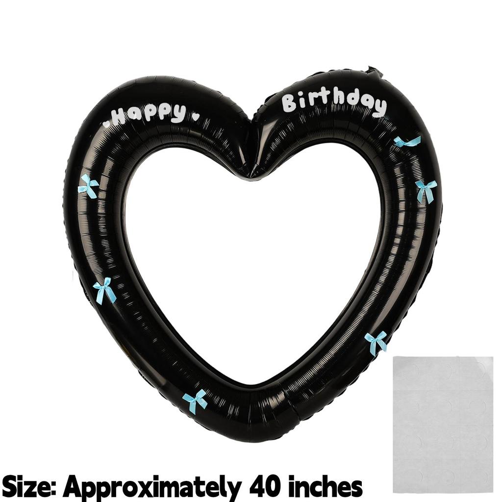 40 Inch Large Happy Birthday Heart Foil Balloon with Bowknot Stickers for Girlsfriend Wedding Party Balloons Decor Photo Props