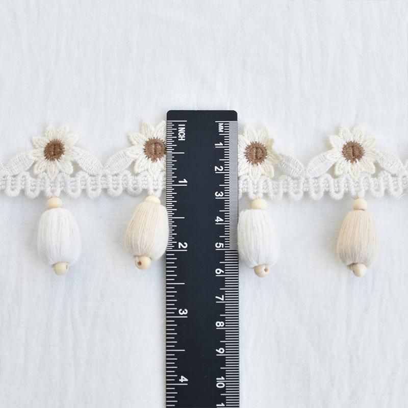 1m Träpärlor Blommigt Sömnadsspets Tofsspetskant Klädsel Gardiner DIY Syhantverk DIY Dekorationsmaterial Spetstillbehör