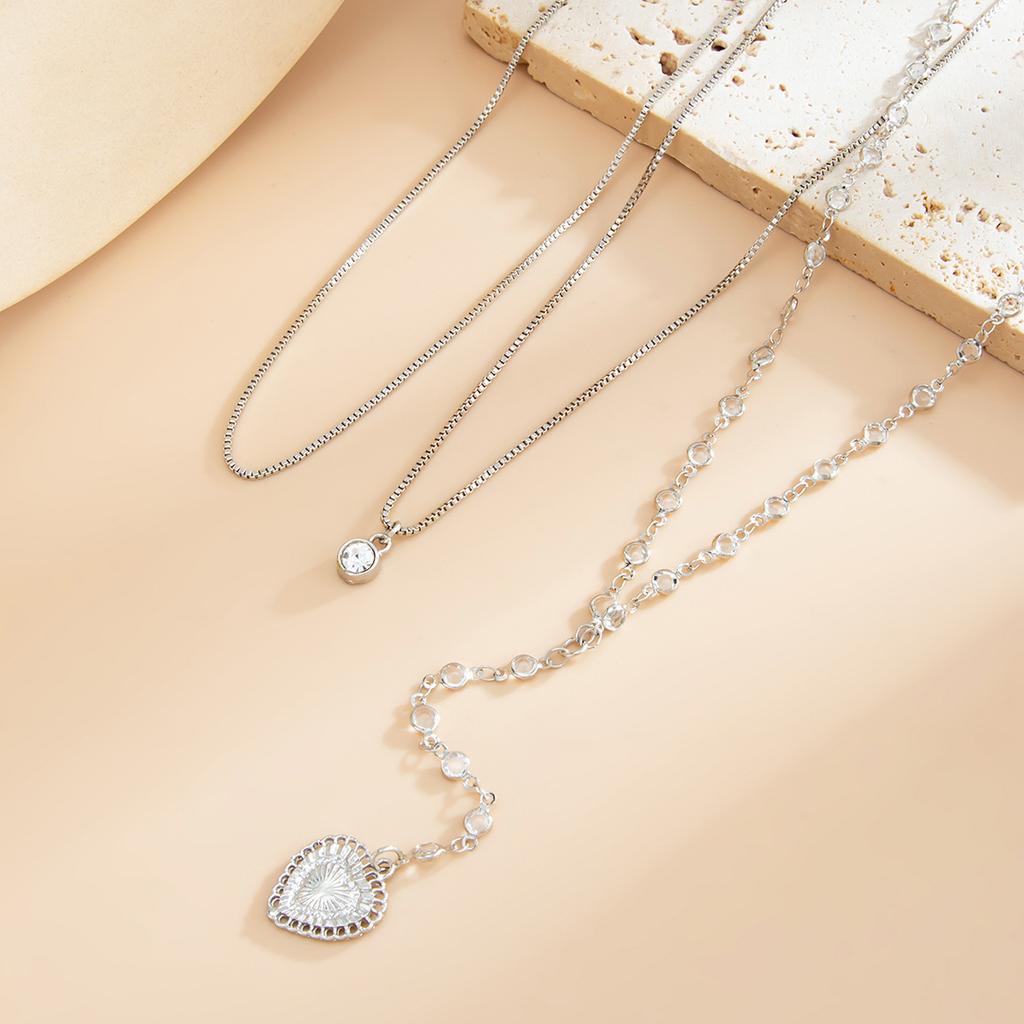 3Pcs/set Pendant Necklace Set for Women Y Shape Tassel Crystal Heart Necklace Elegant Fashion Banquet Jewelry Accessories Gifts