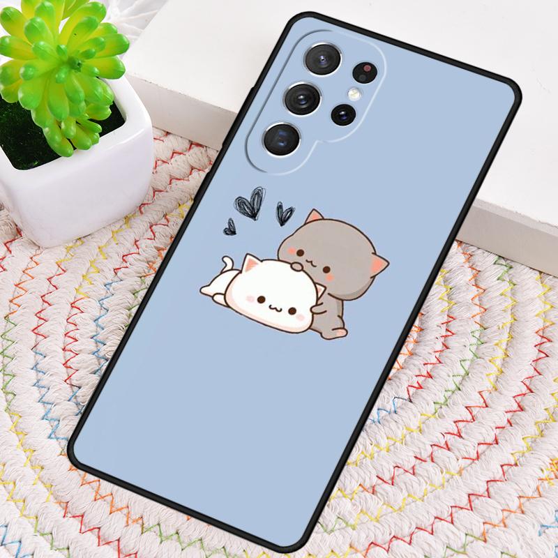Mochi Peach Cat soft Silicone Phone Case For Samsung Galaxy note 10 pro S26 S25 S24 S23 S22 S21 Plus S25Ultra Capa Cover
