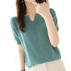 Women's Cotton Linen V-Neck Short Sleeve Button-Up Top