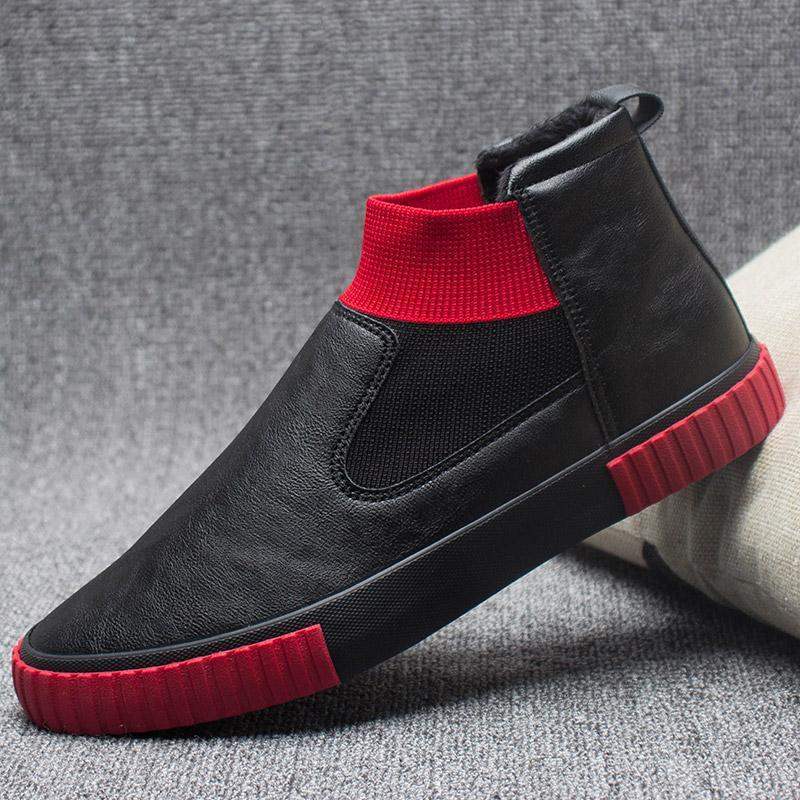 Casual High-top Leather Shoes 2025 Winter Velvet Cotton Shoes Trend Lazy Shoes One-pedal Martin Boots Darth Vader Men's Shoes