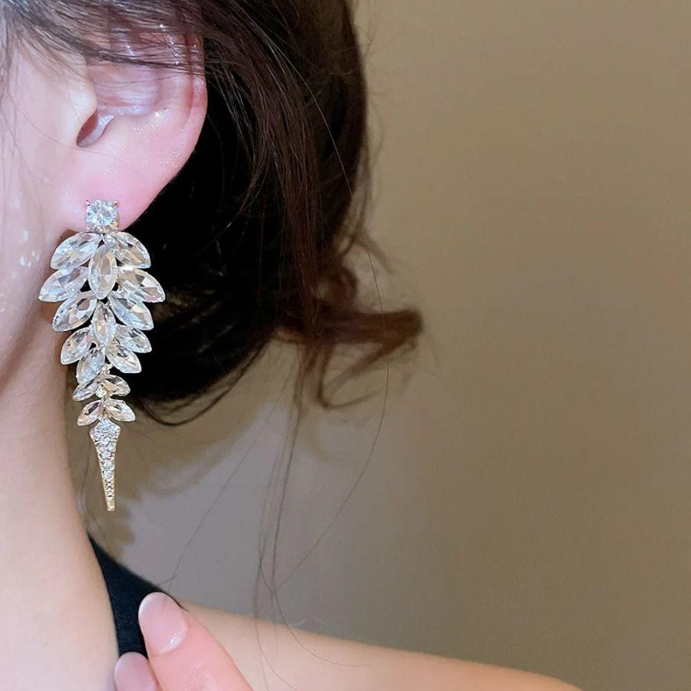 Full Drill Tassel Earrings Round Rice Bead Dangle Earrings Light Luxury Stud Earrings  Bride