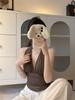 With chest pads, sexy mesh neck sling vest for women's summer spice V-neck pleated waist top
