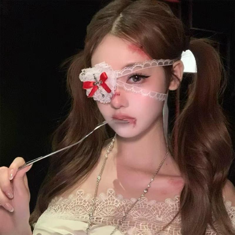 

Жіноча Мила та Крута Чорно-Біла Мереживна Маска для Очей з Бантами та Серцем, Хрестом, Підходить для Хелловінської Тематики, Лоліта, Темна Готика, Косплей Аксесуари