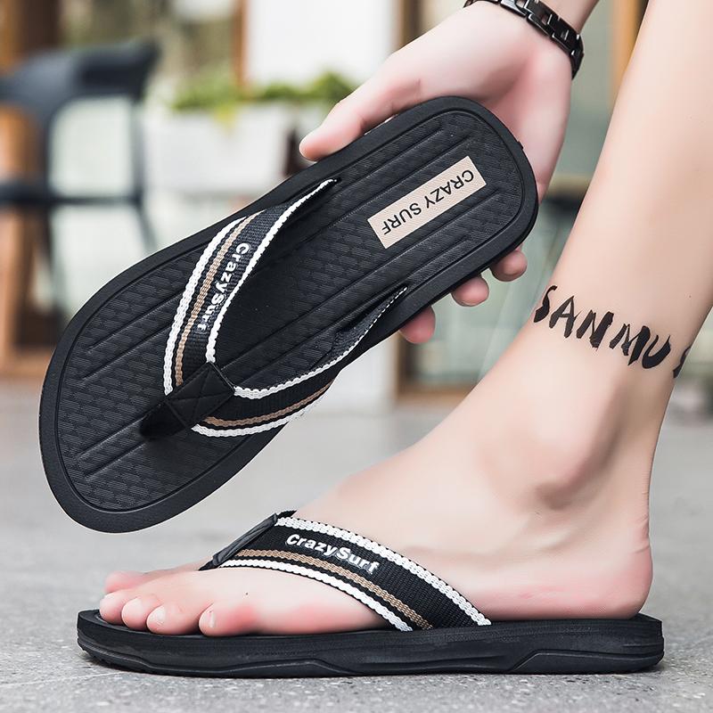New Summer Men's Flip-flops Size 40-45 Simple Versatile Mixed Color Striped Slippers Outdoor Non-slip Comfortable Male Sandals