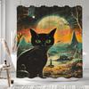 Schwarze Katze Ölmalerei Kunstwerk Duschvorhang Bohemian Sandfarben Bunt Bemalt Polyester Badezimmer Vorhänge Badezimmer Dekor mit Haken