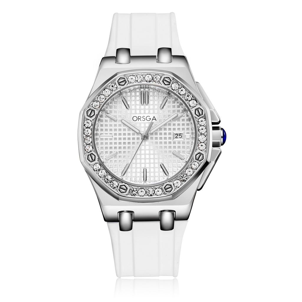 Damen Armbanduhr Luxus Diamant Wasserdicht Datum Leuchtend Damenuhr Gummiarmband