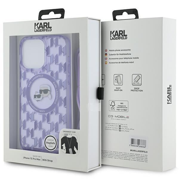 Karl Lagerfeld Klhmp15Lhckcklcu Iphone 15 Pro 6.1 Fioletowy/Purple Hardcase Iml Crossbody Monogram Karl & Choupette Head Magsafe
