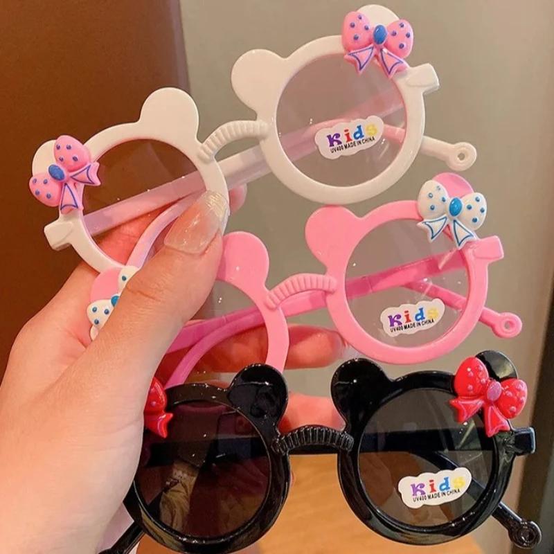 Cute Childrens Sunglasses Boy Girl Cartoon UV400 Glasses with Bow Bear Design for Outdoor Travel Photo