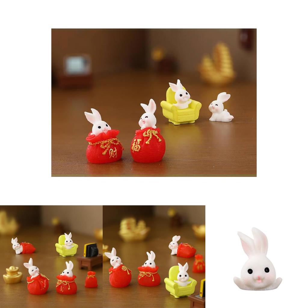 Charming Cartoon Resin Rabbit Figurine New Year Good Luck Bag For Home Decor