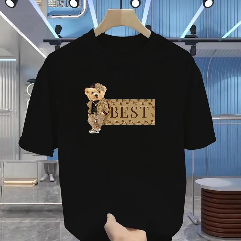 Summer new cartoon bear print men's T-shirt Cotton luxury brand men's T-shirt short sleeve sports fashion top street T-shirt