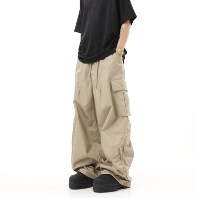 Pánske Cargo Nohavice Voľné Široké Nohavice Vintage Štýl Šnúrka Elastický Pás Viac Vreciek Hip Hop Streetwear Nohavice po Celej Dĺžke