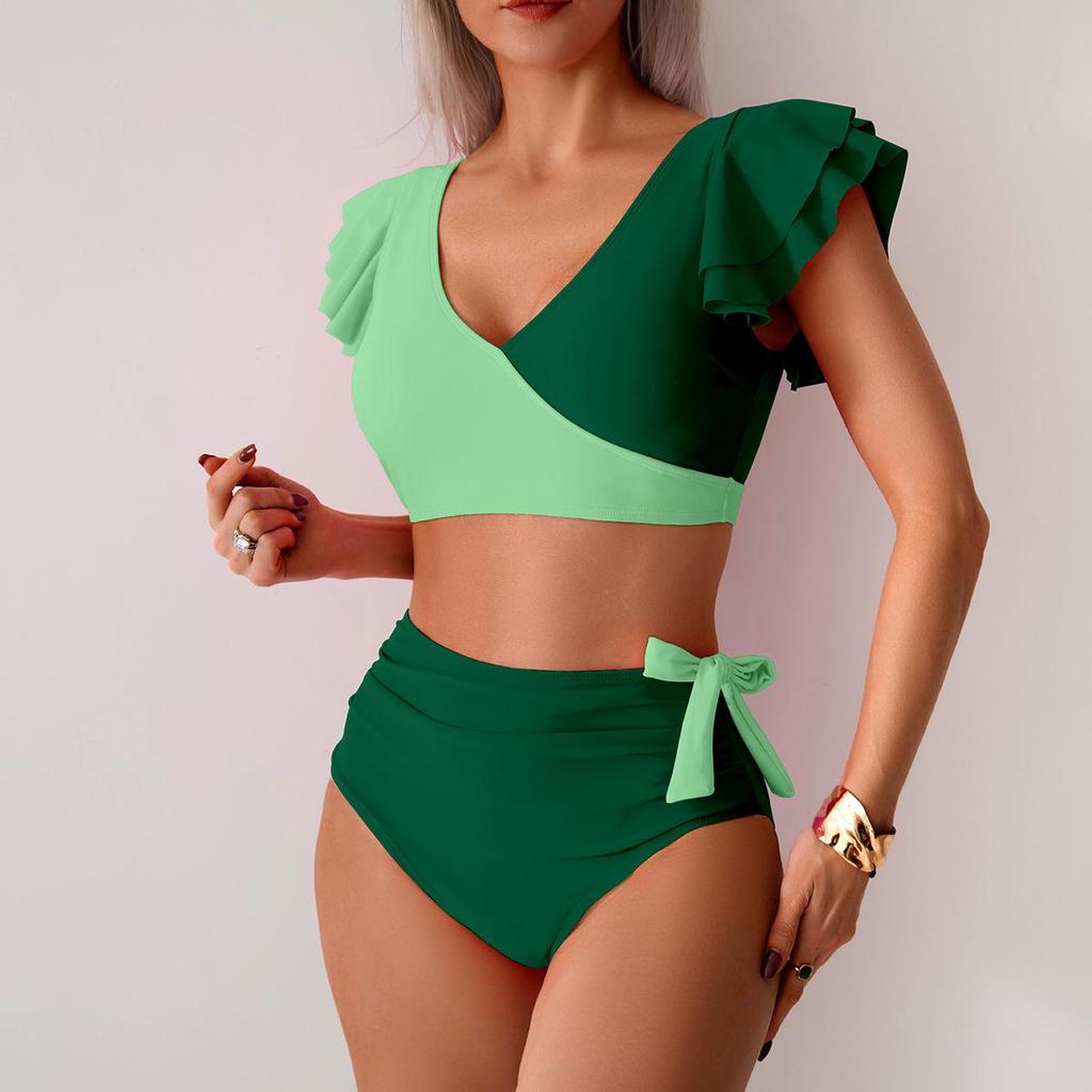 2025 European & American Women's High-Waisted Bikini with Split Swimsuit Design