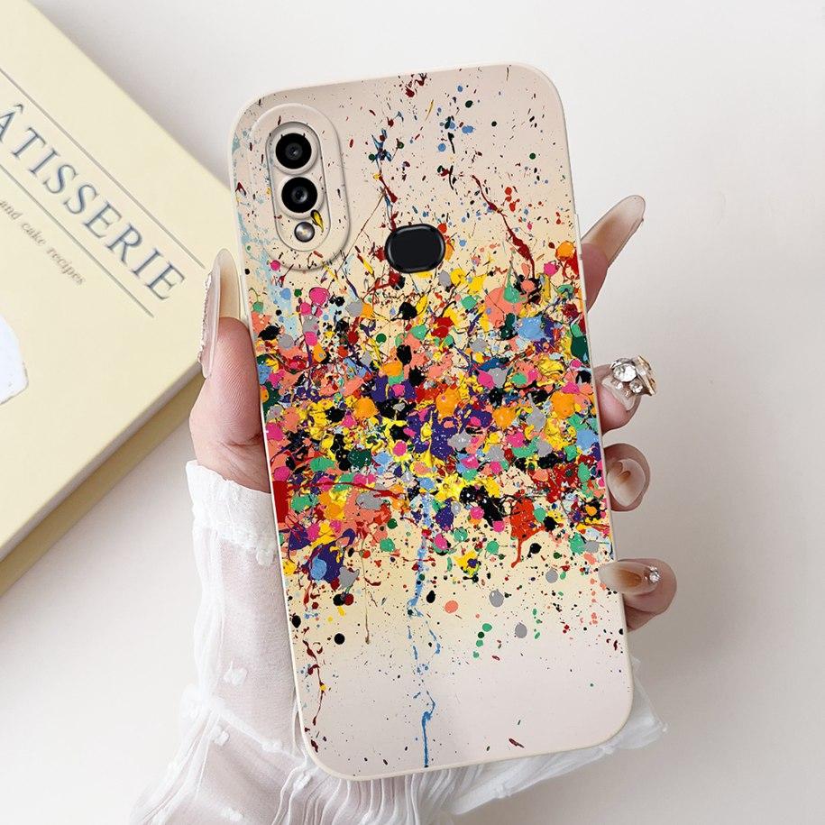 For Samsung Galaxy A10 A10S M01S Phone Case Fashion Flower Back Cover Liquid Silicone Protector on Samsung A 10 Shockproof Funda
