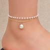 2026 New Two Layers Pearl Anklets for Women Korean Fashion Elegant Bracelets Gold Color Copper Color Metal Chain Wrist Zircon