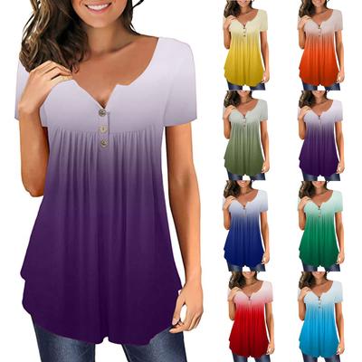 Women's Short Sleeve Tunic Loose Tops Casual Plus Size Tops Pleated Tunic Button Casual Summer Floral Tie Tops For Women