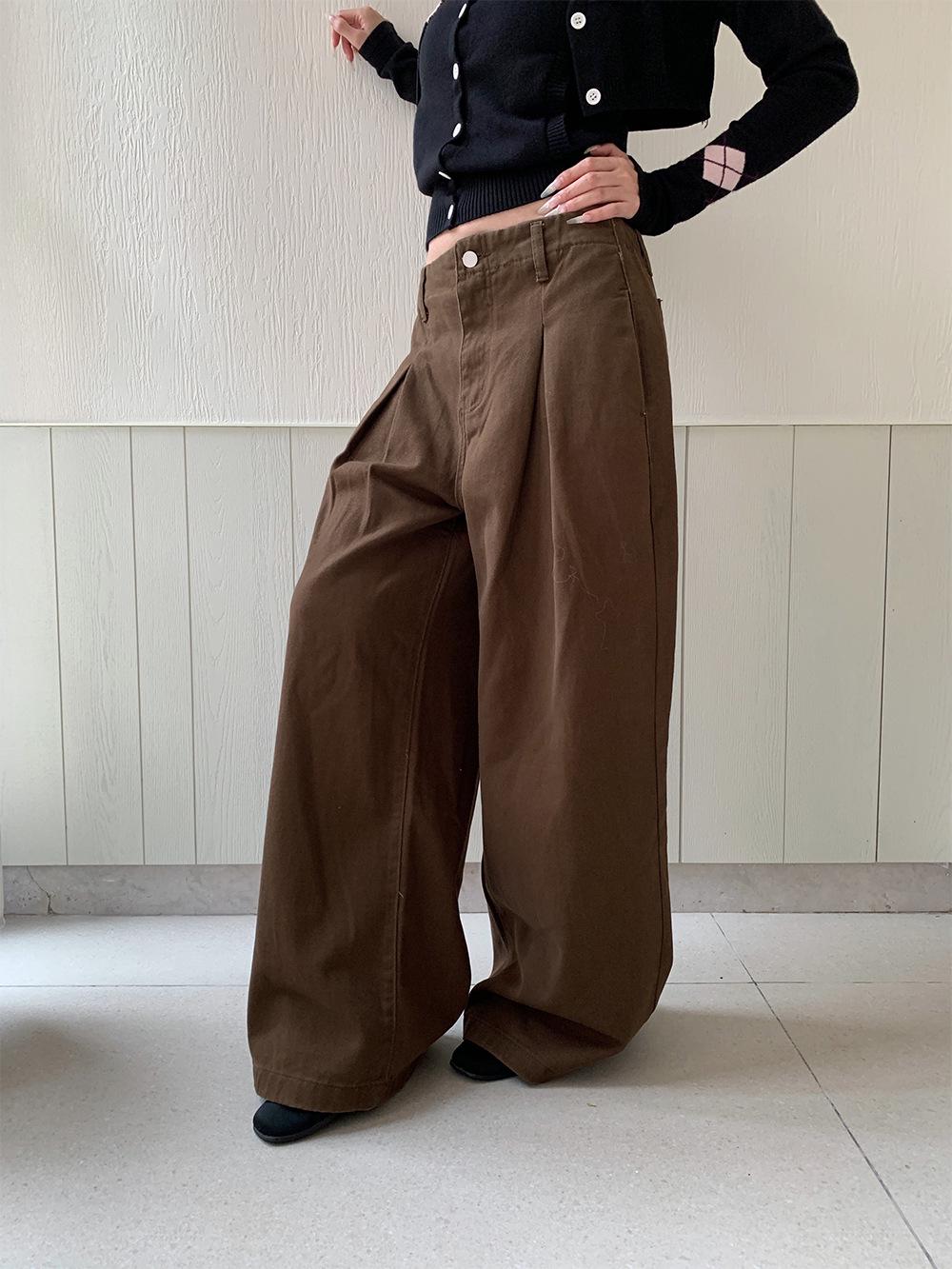 Yuyi Women s Wide-Leg Pleated Jeans - Autumn/Winter 2025 Versatile Loose Fit (cx3087) Extra Large