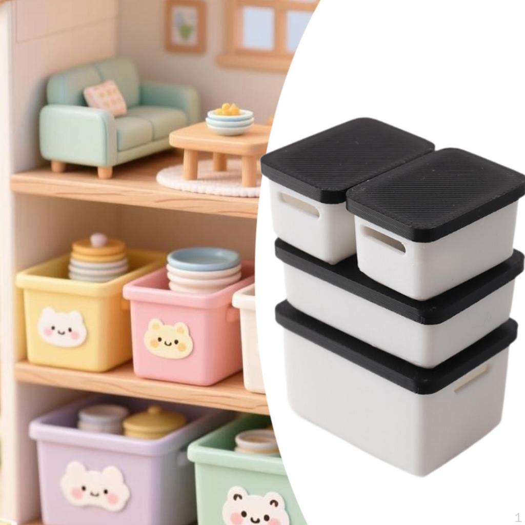 4 Pieces 1/12 Dollhouse Storage Box Doll House Accessories 1: 12 Scale Decor for Bedroom