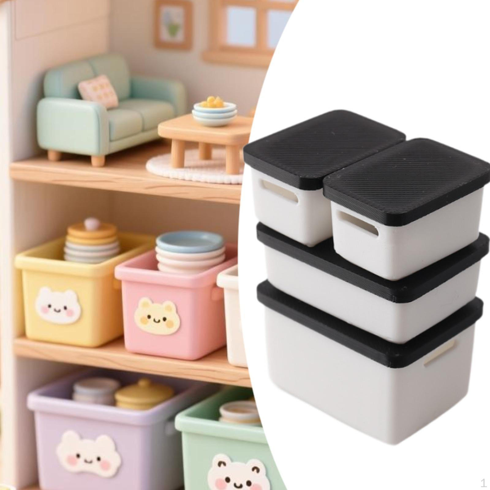 

4 Pieces 1/12 Dollhouse Storage Box Doll House Accessories 1: 12 Scale Decor for Bedroom чорний
