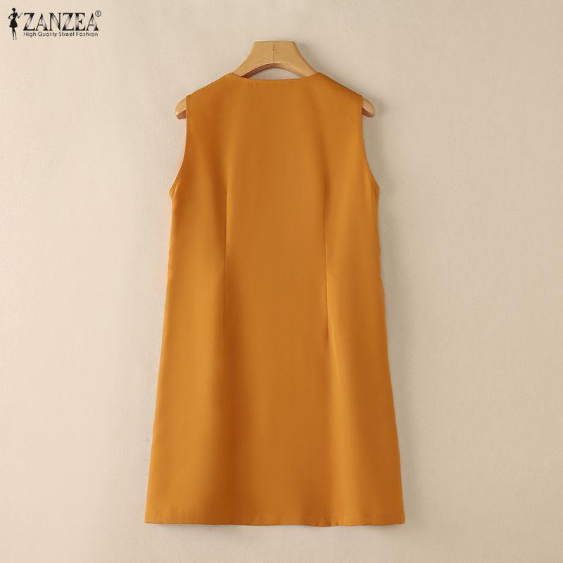 ZANZEA Damen Casual V-Ausschnitt Sommer Ärmelloses Kleid