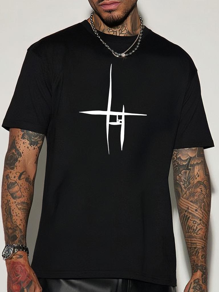 Mens Crew Neck T Shirt Minimalist Abstract Line Symbol Graphic Short Sleeve Casual Cotton Simple Urban Streetwear Tees