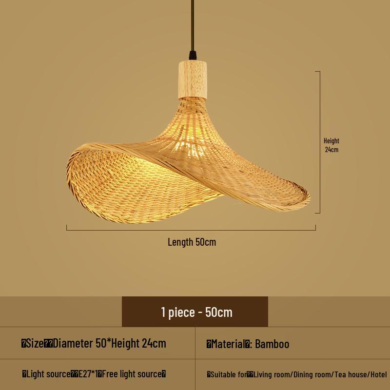 Bamboo Woven Pendant Light - Japanese Lantern for Dining, Restaurant, or Tea Room. Rattan Straw Hat Lampshade with New Chinese Art Design.