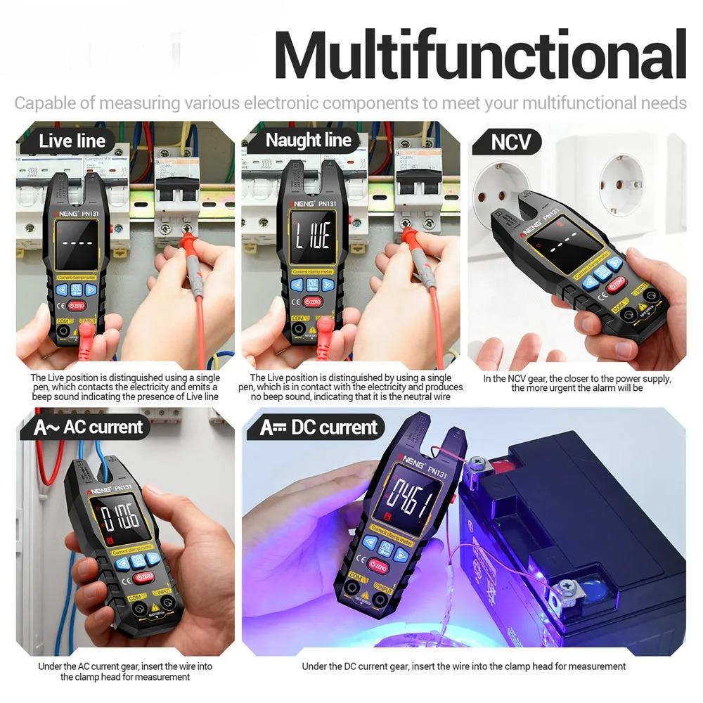 Automatic Digital Multimeter Portable AC/DC Current Voltage Resistance Capacitance Rechargeable NCV Clamp Meter Diode Tester U-shaped Pliers Burnproof