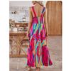 Bohemian Style Summer New off-Neck Irregular Print A Word Backless Sling Dress Beach Long Dress