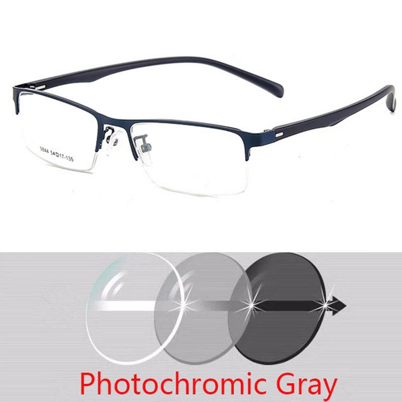 Metal Semi-Rimless Square Prescription Short-shor Eyeglasses with Anti-UV Coating Photochromic Myopia Eyewear 0 -0.5 -0.75 To -6
