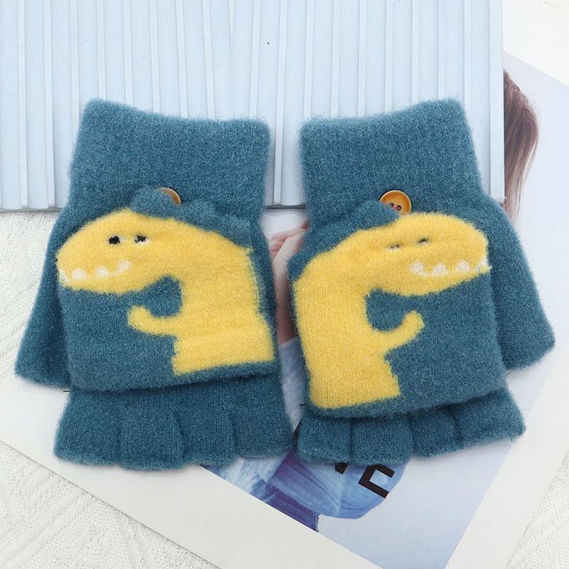 Children's Winter Wool Flip-Top Gloves - Warm, Cartoon Design for Elementary Boys & Girls