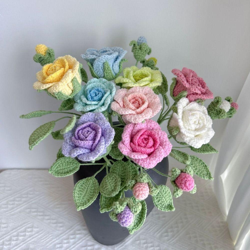 Rose Bud Crochet Bouquet Handmade Knitted Flower Premium Handwoven Rose  Handcrafted